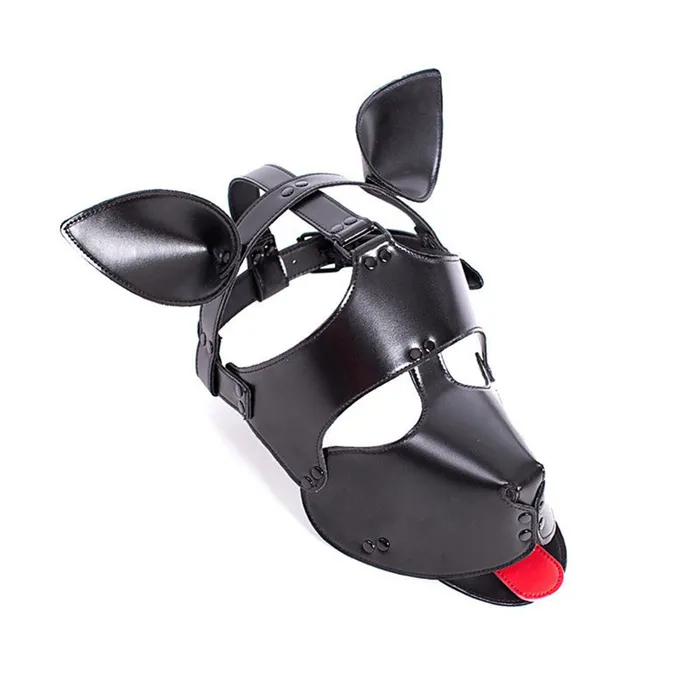 Restraints Sultry Black Leather Dog Mask Helmet CHASTITY CAGE CO