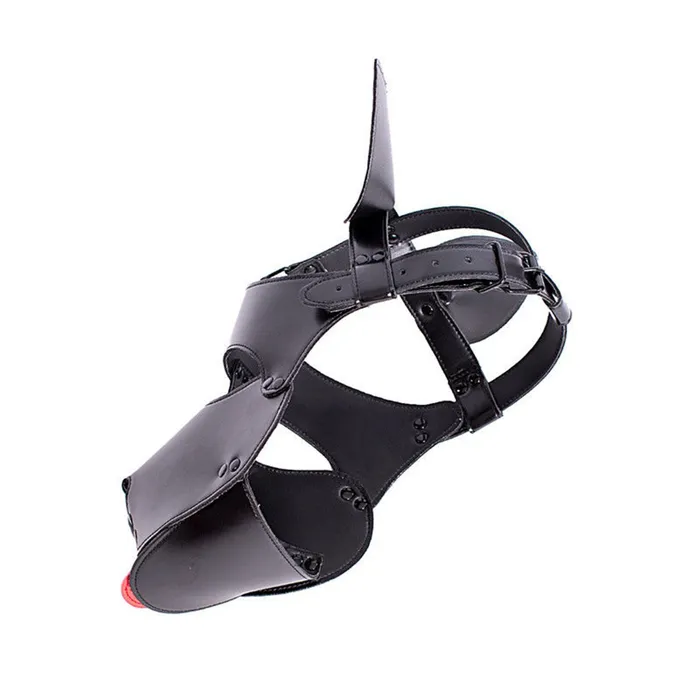 Restraints Sultry Black Leather Dog Mask Helmet CHASTITY CAGE CO