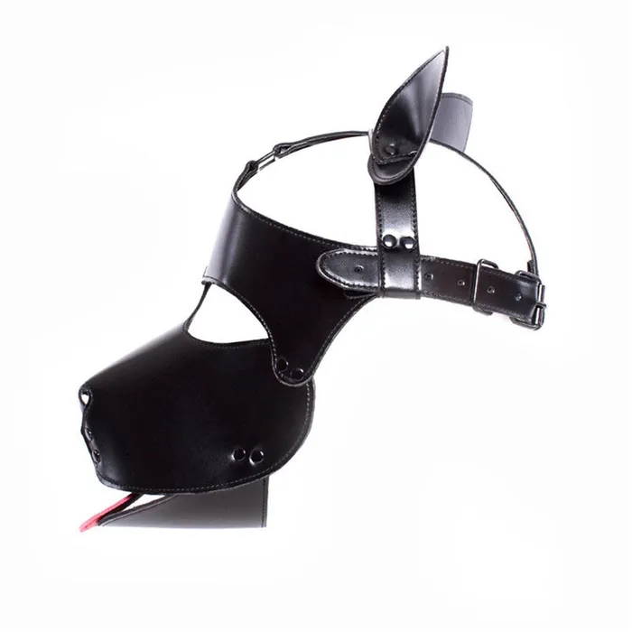 Restraints Sultry Black Leather Dog Mask Helmet CHASTITY CAGE CO