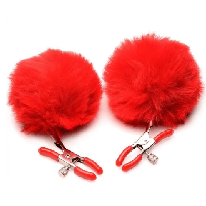 XR Brands Charmed Pom Pom Nipple Clamps Red Vibrators